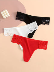 Women's Cotton Lace Thongs Set 3 Pack Soft Ribbed Comfortable Underwear