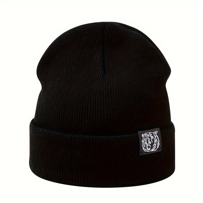 Вязаная шапка для активного отдыха осень-зима защита ушей логотип тигриная голова