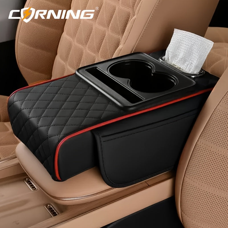 Автомобильный подлокотник с двумя держателями для чашек, многофункциональный органайзер для хранения, черный