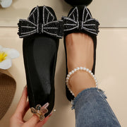 Women's Flat Shoes Rhinestone Butterfly Square Toe Slip-On Lightweight Comfortable