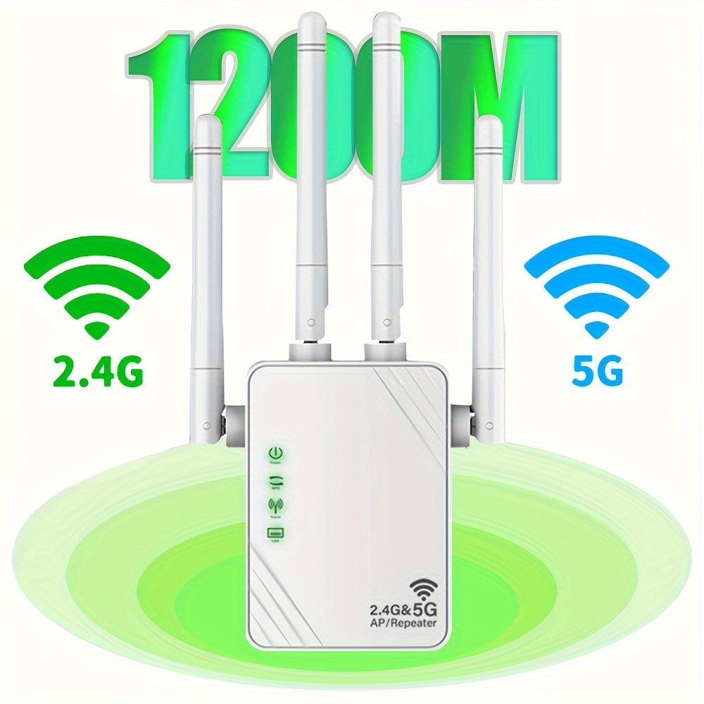 WiFi Extender Dual Band 2.4G 5G with 4 Antennas Ethernet Support for Home Use
