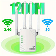 WiFi Extender Dual Band 2.4G 5G with 4 Antennas Ethernet Support for Home Use