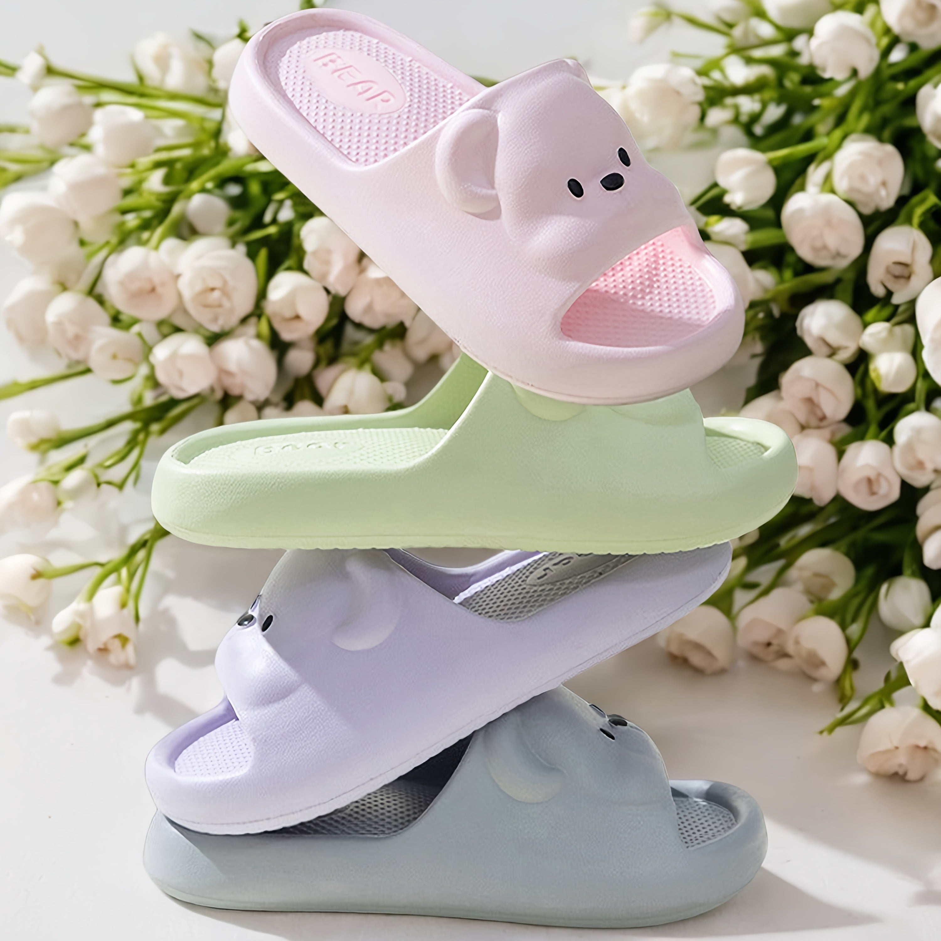 Ayollar uchun yopiladigan ichki va tashqi uy poyabzallari, pastel pushti, yashil va ko'k rangli yostiqlangan EVA uy poyabzal