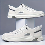 Men's White Low-Top Casual Sneakers with Rubber Sole Non-Slip Lace-Up