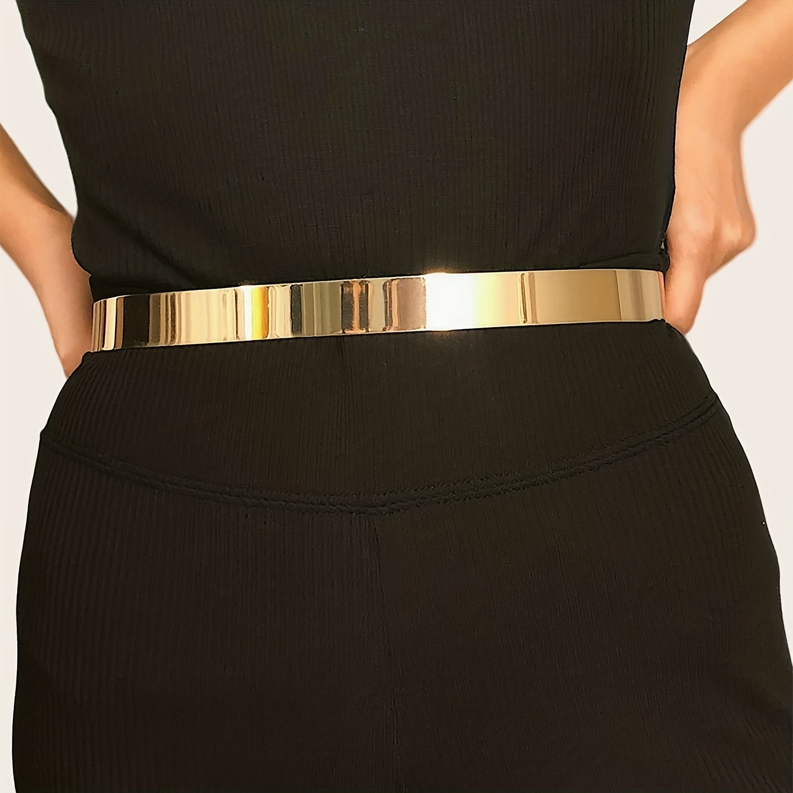 Women's Polished Iron Wide Belt with Shimmering Shine Elegant Metal Girdle