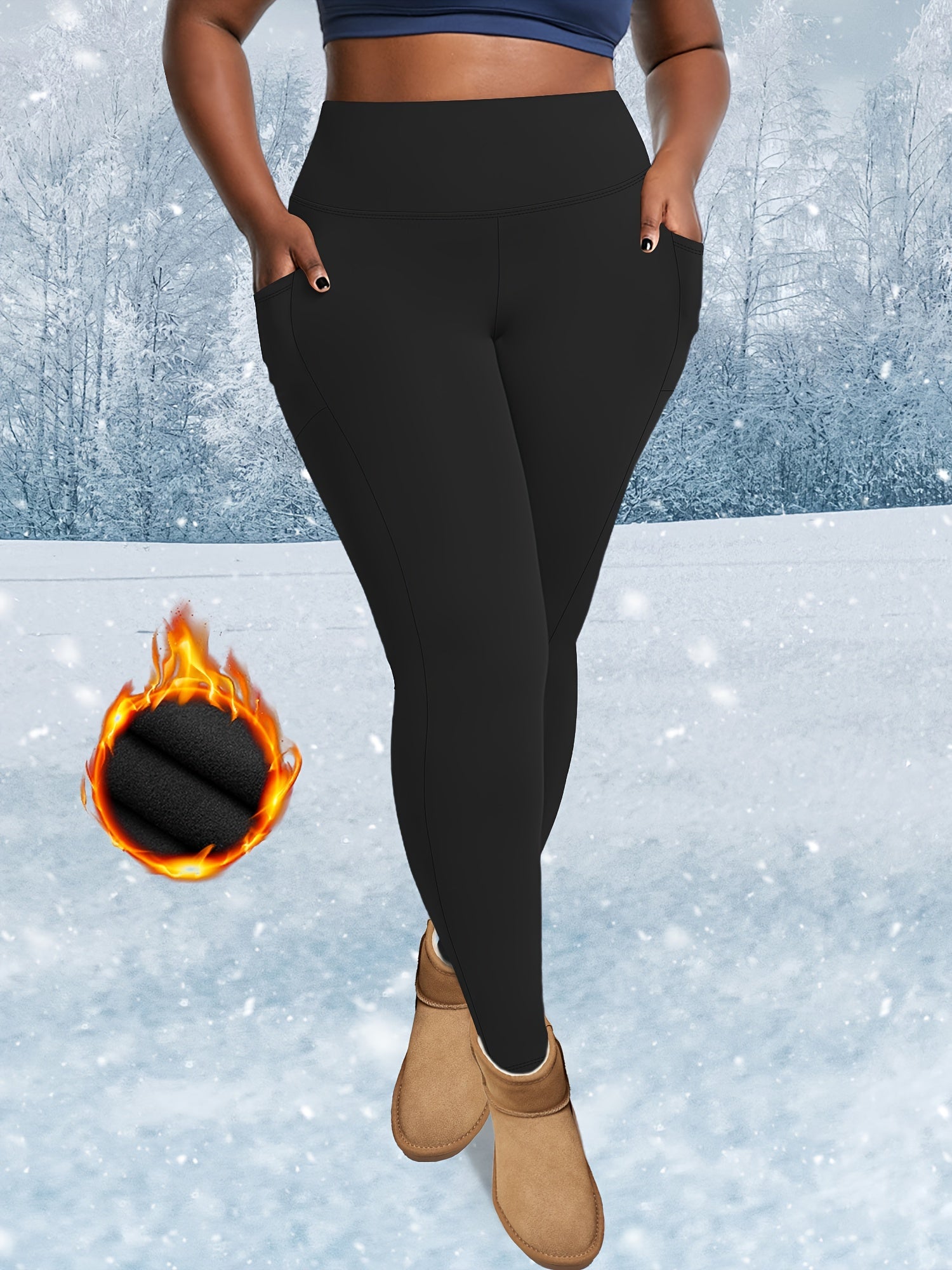 Women's Brushed High Waist Leggings with Side Pockets for Autumn Winter