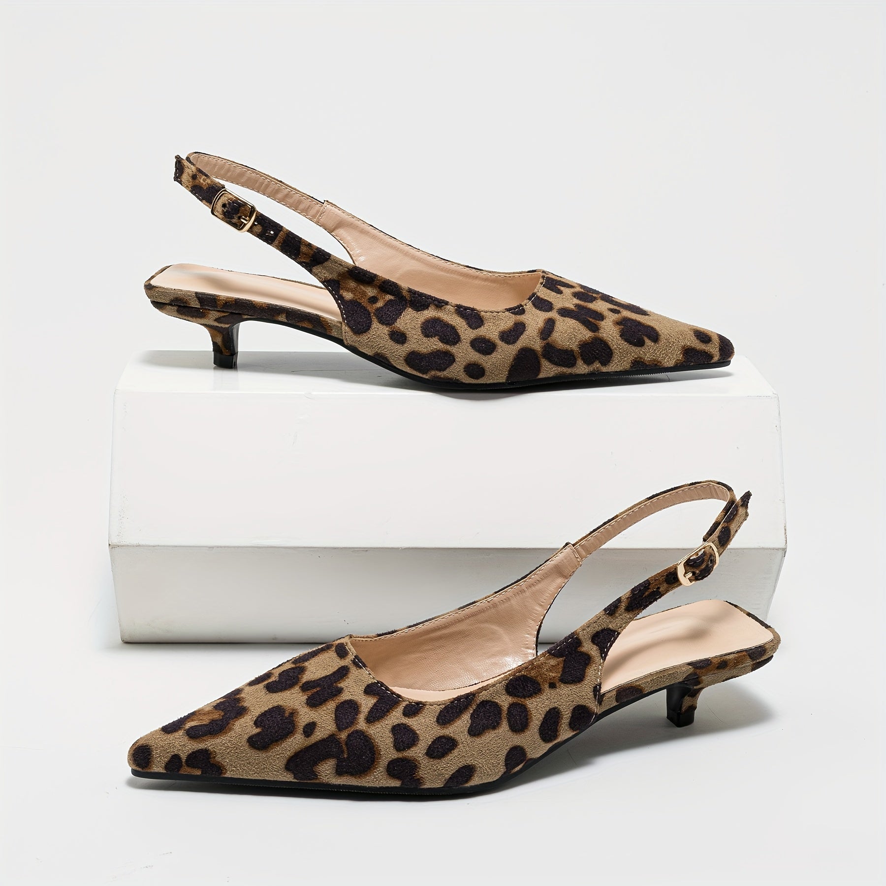 Women's Leopard Print Pointed Toe Mules with Low Chunky Heel for Summer