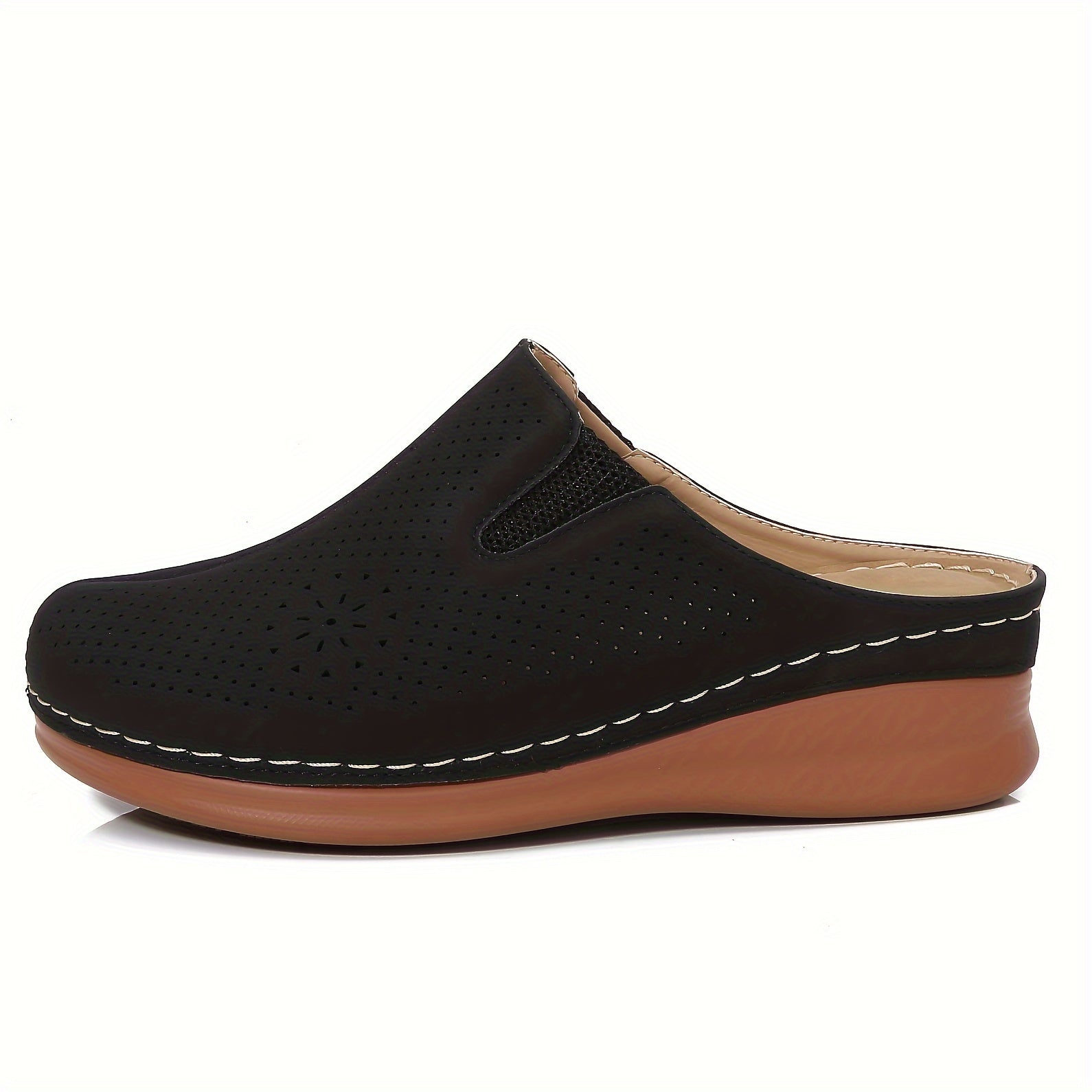 Women’s Perforated Wedge Mule Slide Sandals Casual Summer Outdoor Shoes