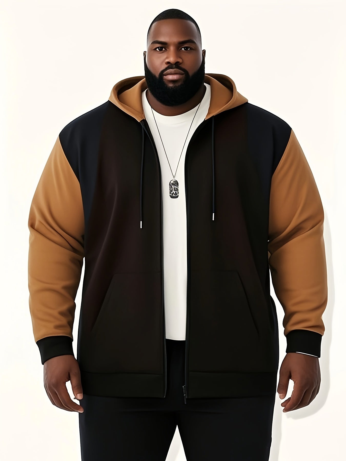 Men's Plus Size Color Block Hoodie Jacket Polyester Zip-Up Casual Hooded Sweatshirt