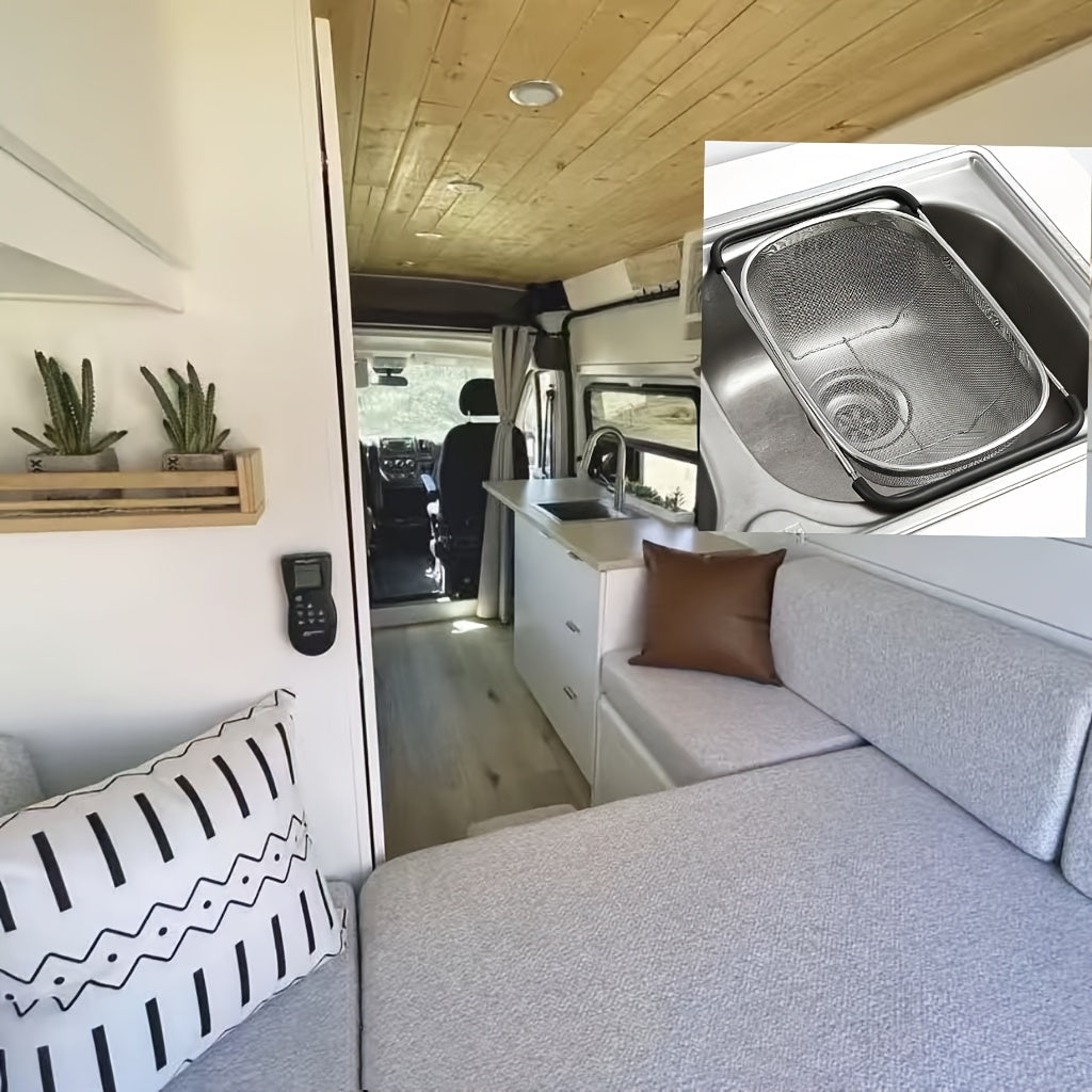 Kitchen Telescopic Mesh Basket and Stainless Steel Sink Drain for Washing Fruits