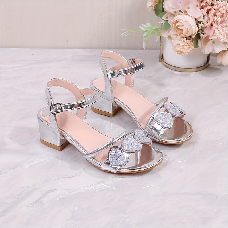 Girls Heart of Peach High Heel Sandals Rubber PU Breathable Solid Color Spring Fall