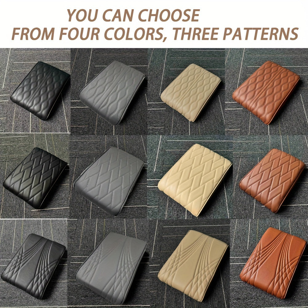 Unisex PU Leather Car Armrest Cushion with Memory Foam Black Quilted