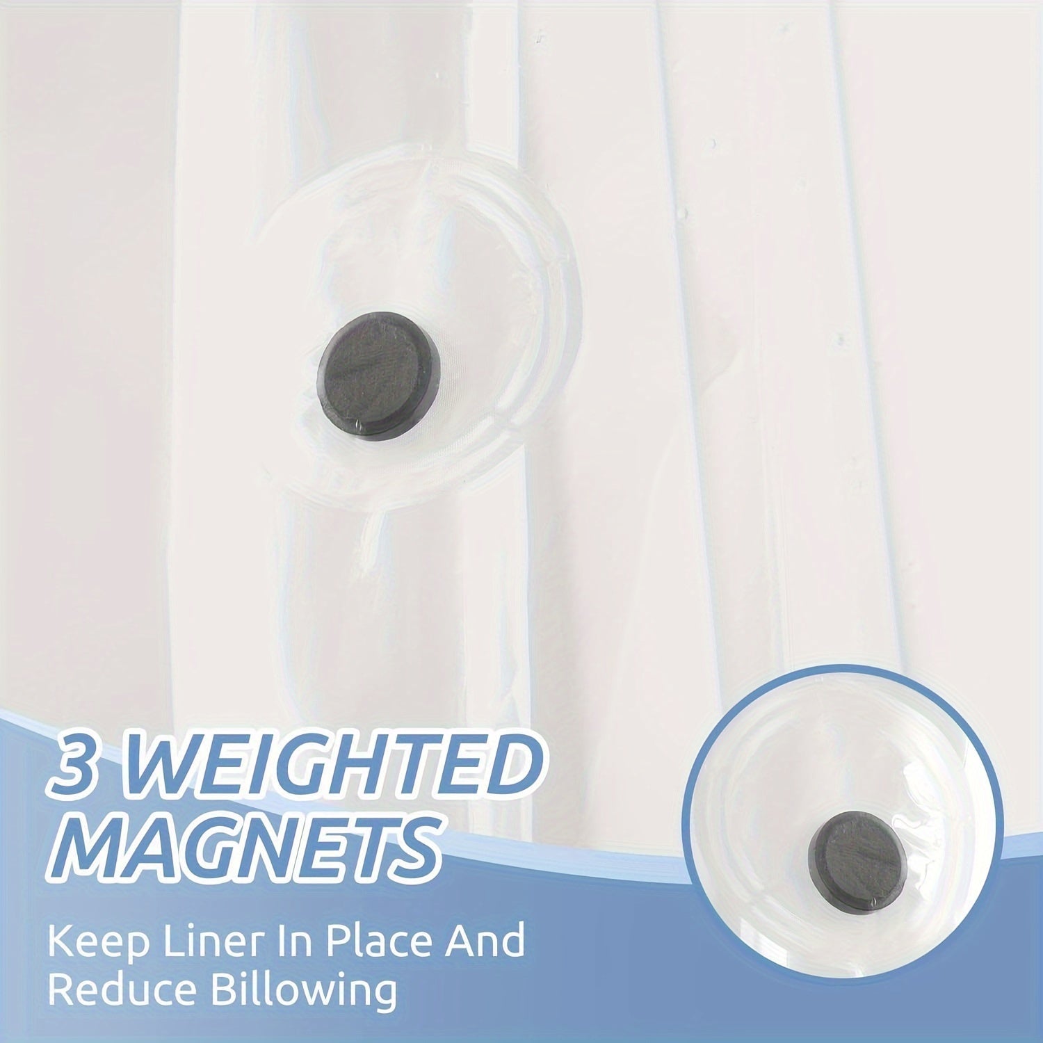 Waterproof PEVA Shower Curtain Liner with 12 Hooks 180x180cm for Bathtub