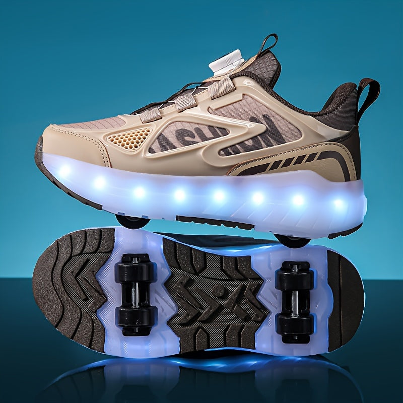 Boys' LED Roller Skates with Detachable Wheels Breathable Mesh Durable PU Non-Slip All-Season