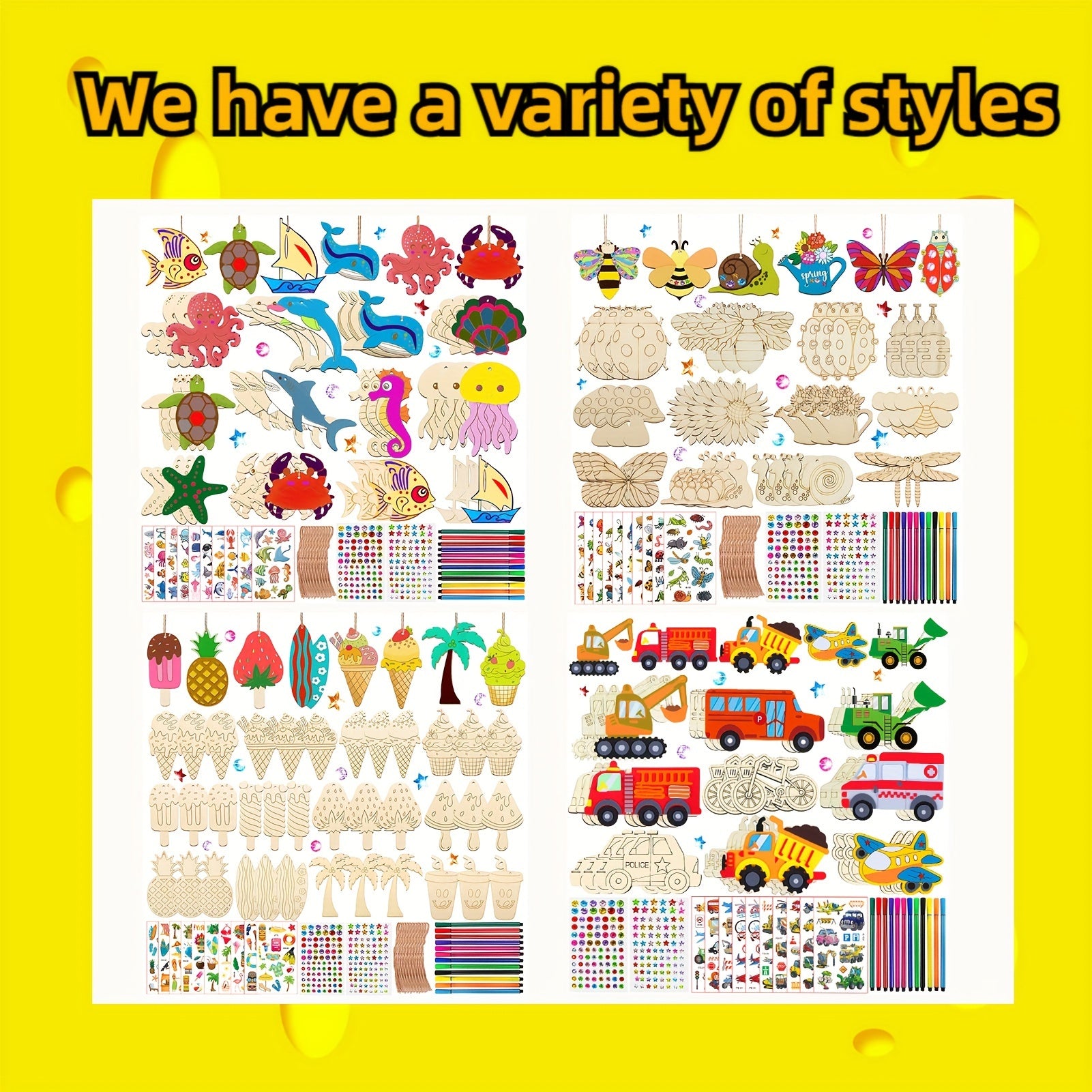 Kit de manualidades de insectos de madera para niños con bloques, bolígrafos de acuarela, piedras de fantasía y pegatinas para cumpleaños DIY