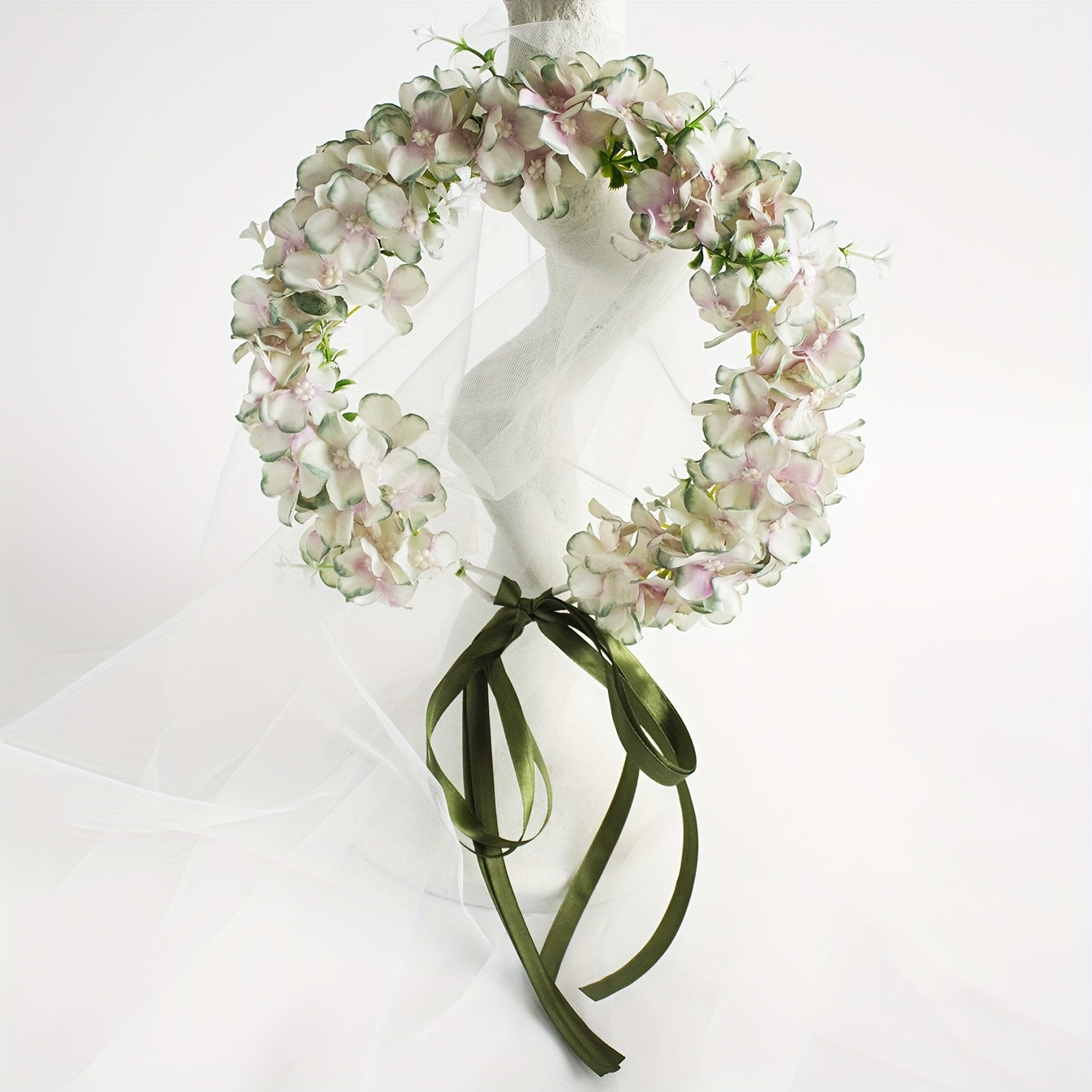 Floral Bridal Headband Hydrangea Flower Crown with Ribbon Tie for Weddings and Parties