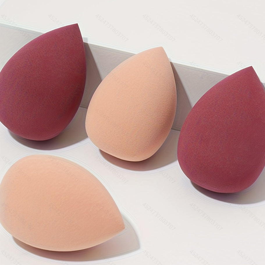 Kit de esponjas de maquillaje rosa de 4 piezas, esponjas en forma de gota de agua para líquidos y polvos