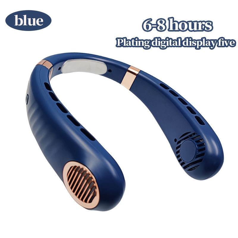 Portable USB Rechargeable Neck Fan with Silent Leafless Design, 5-Speed Adjustment for Outdoor Cooling
