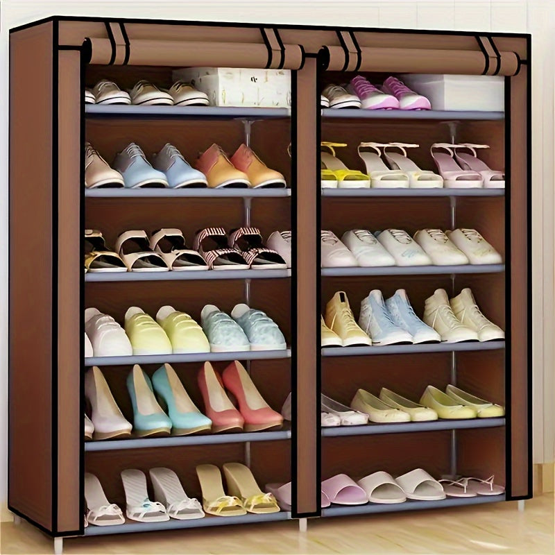 Double-Row Shoe Cabinet Multi-Layer Shoe Organizer for Living Room Bedroom Entryway