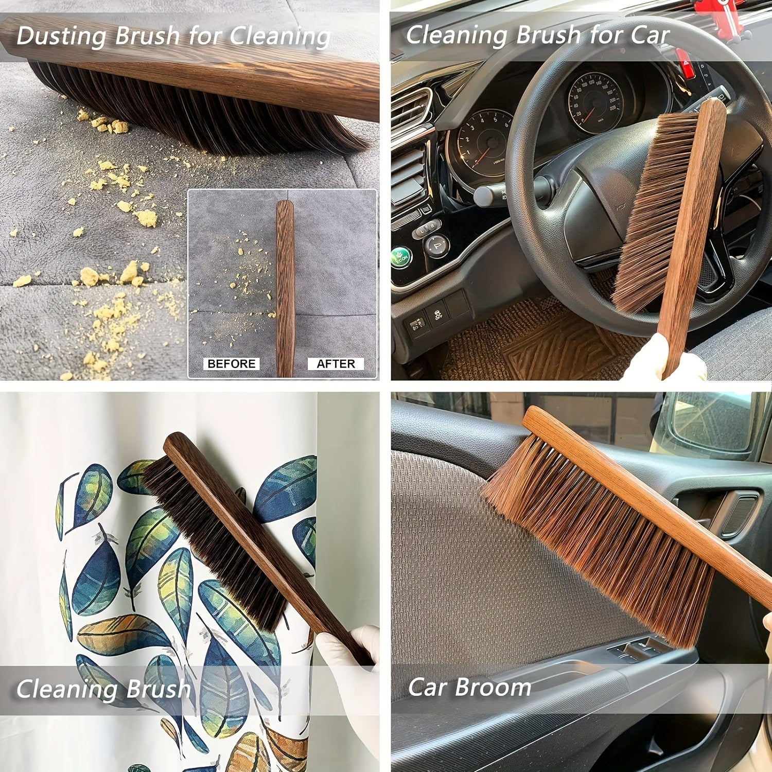 Bir parcha qo'l supurgisi - Avtomobillar, yotoqlar, tuproq, qo'lyozmalar, bog'lar, mebellar va kiyimlarni tozalash uchun yumshoq tukli supuruvchi cho'tka, yog'och tutqichi bilan.