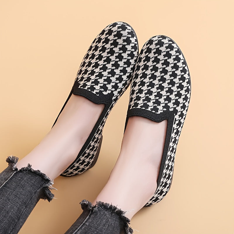 Women's Breathable Plaid Flats Casual Slip-On Round Toe Shoes
