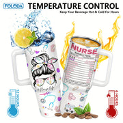 40oz Stainless Steel Travel Mug with Handle Lid Straw Insulated for Nurses and Graduations