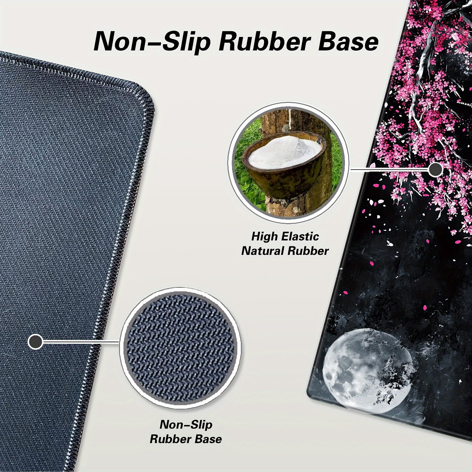 Cherry Blossom Moon Artistik sichqoncha mato, sirpanchiq bo'lmagan rezina, katta o'yin, ofis, o'qish uchun