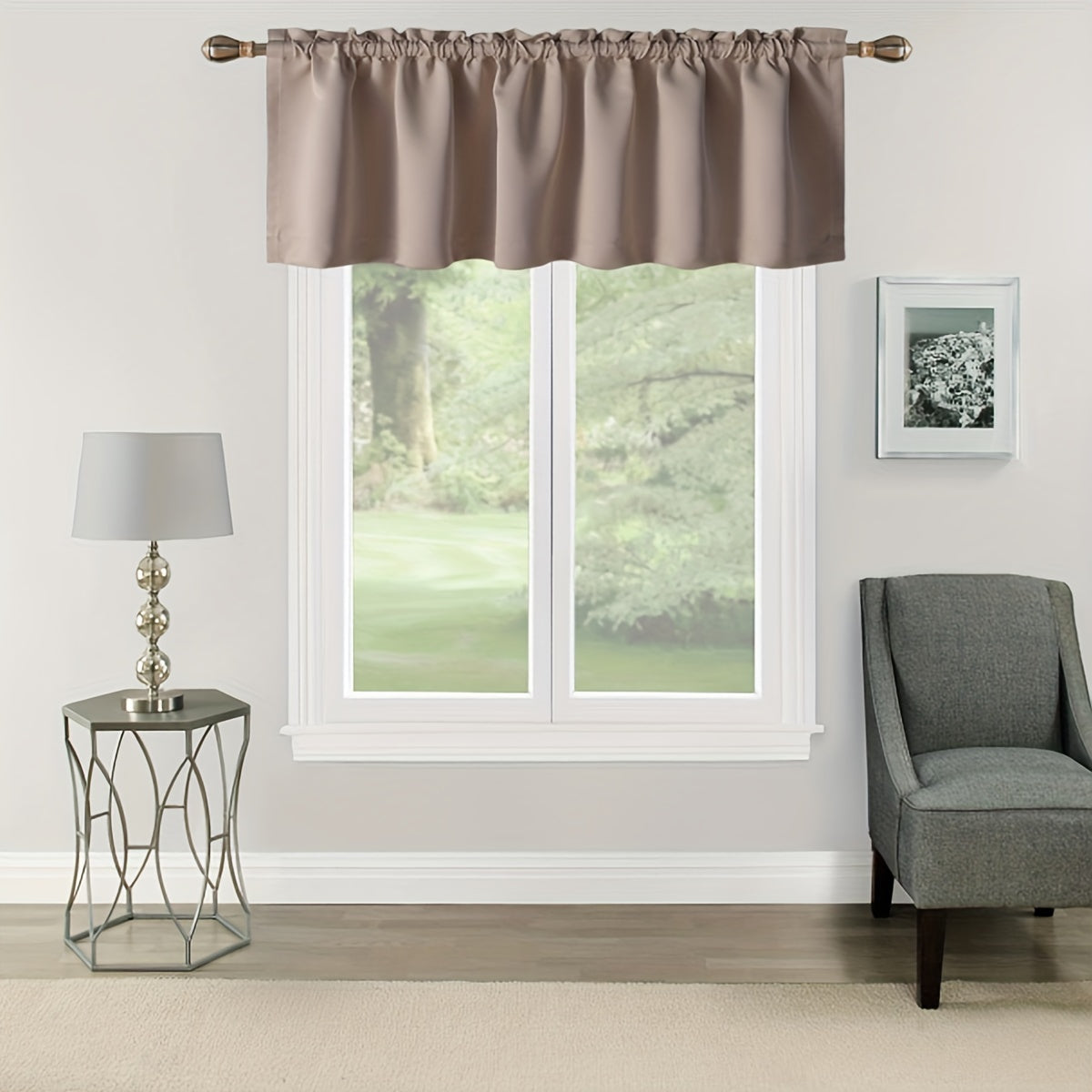 Solid Rod Pocket Valance Curtain with Rod Cover for Kitchen Bedroom Bathroom
