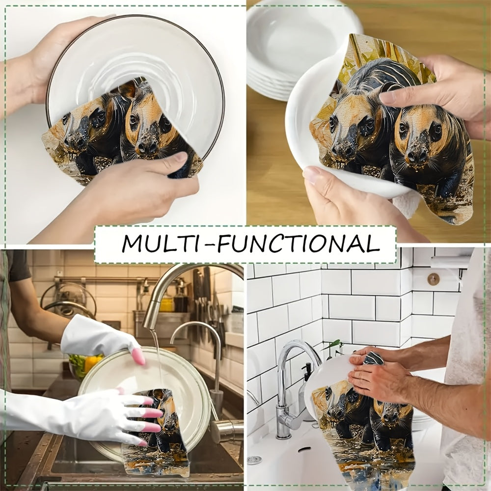 Set of 2 Coastal Style Watercolor Kitchen Towels, 40x60 cm, Absorbent Dish Towels