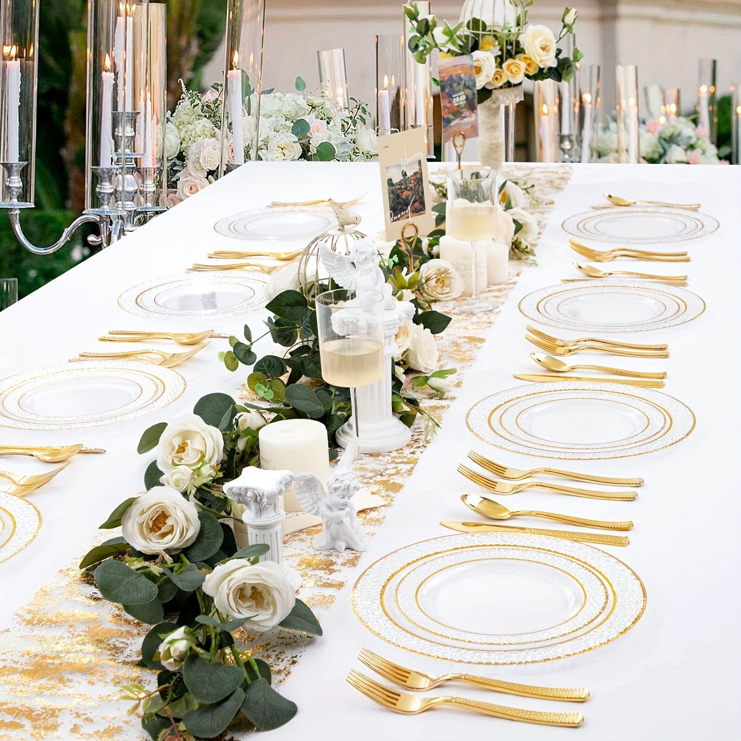 60-Piece Disposable Golden Plastic Cutlery Set for Weddings and Celebrations