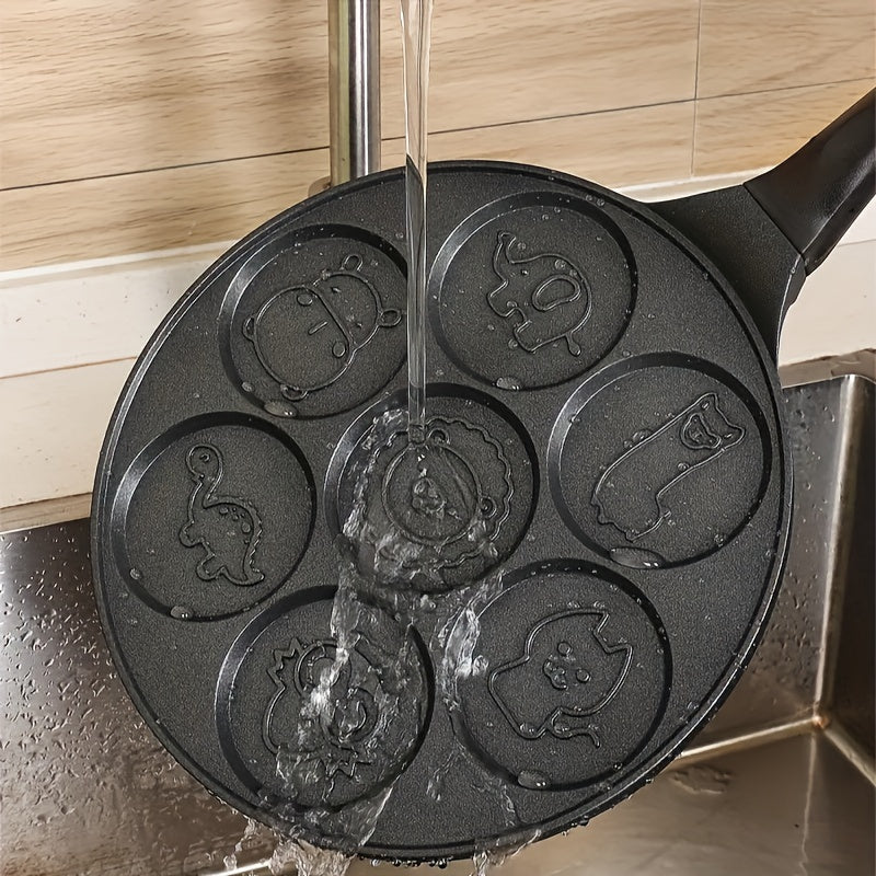 7-Hole Animal Pattern Non-Stick Pancake Pan Aluminum Alloy Detachable Handle Easy to Clean