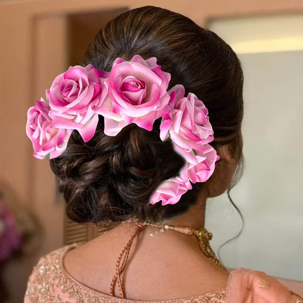 Adorno para el cabello con flor de novia, enredadera de rosas falsas, accesorio para peinado de boda en la playa