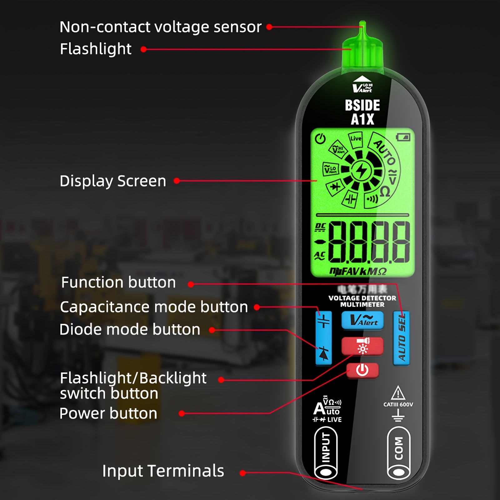 Digital Multimeter with LCD Display Non-Contact Voltage Tester Rechargeable Resistance Continuity Testing