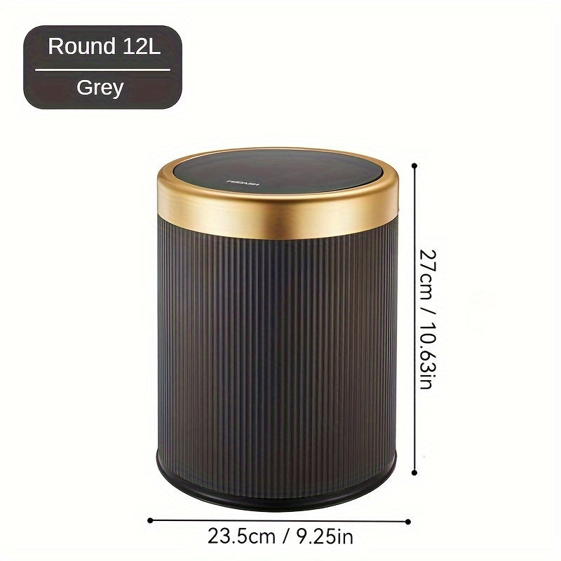 Cylindrical Plastic Trash Can with Manual Lift Lid for Kitchen Bedroom Living Room