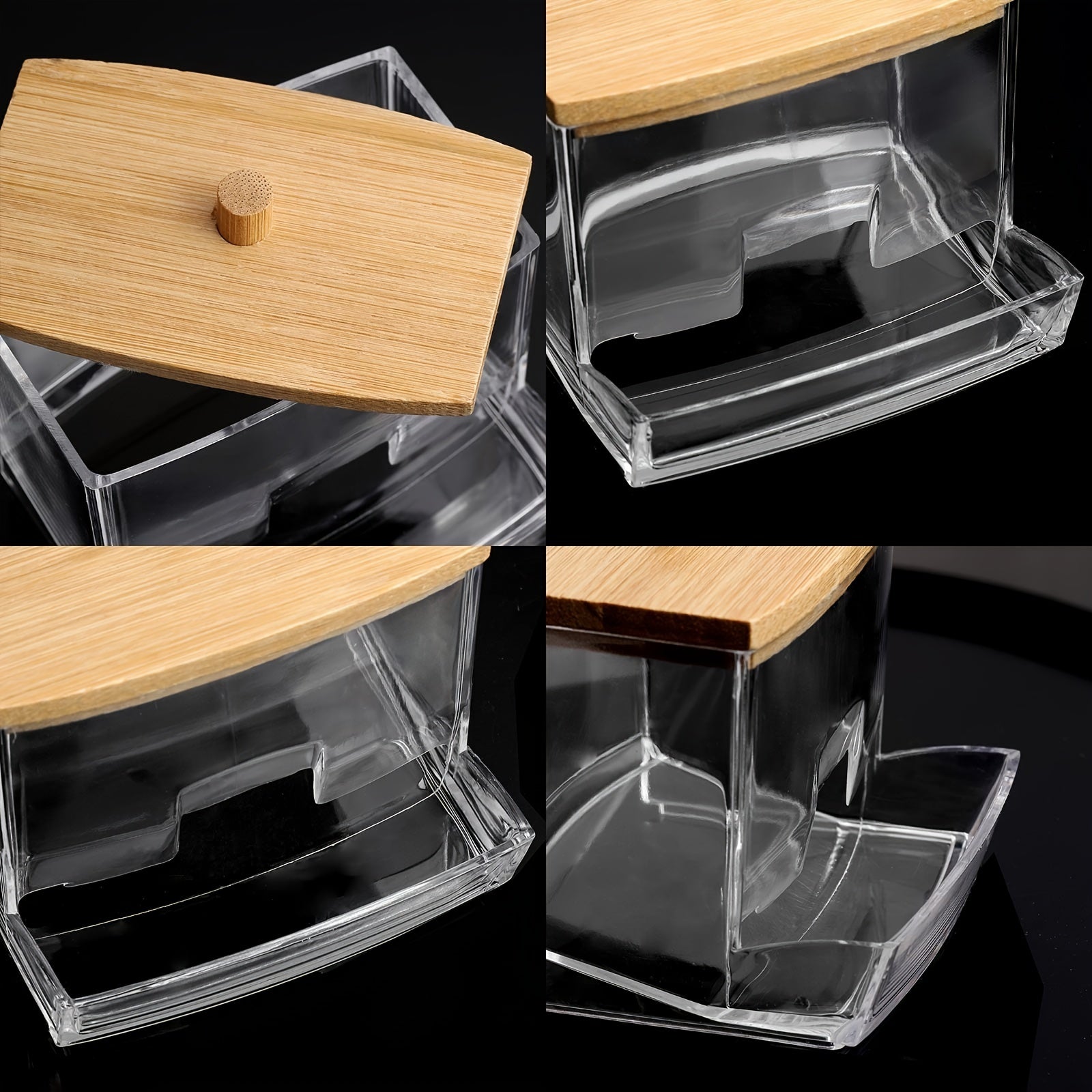 Acrylic Swab Holder with Wooden Lid Bathroom Accessories Clear Organizer