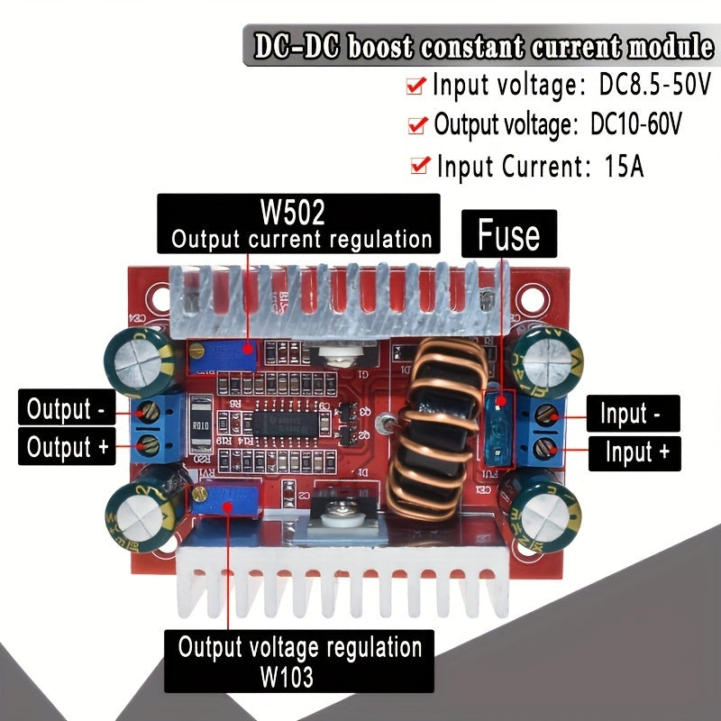 12A Boost Converter Module with Adjustable Voltage and Constant Current Regulator
