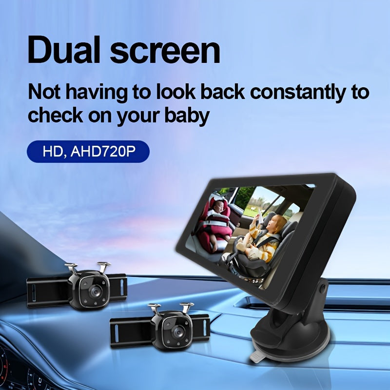 Car Camera with IR Night Vision and 17.42cm Rear Seat Monitor for Safe Night Driving