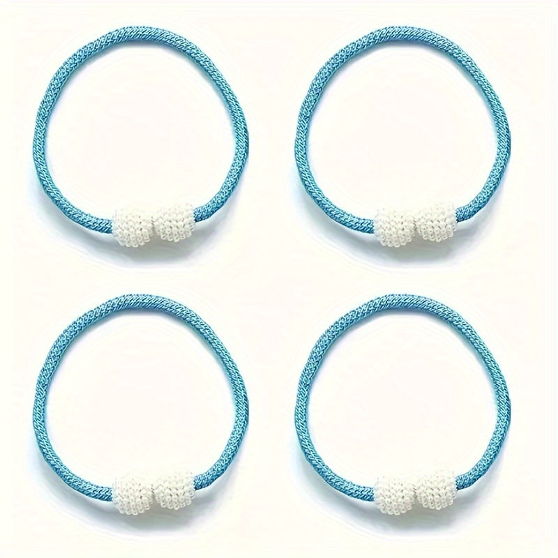Set of Four Magnetic Curtain Tiebacks with Pearl Ball Decor for Living Room and Bedroom