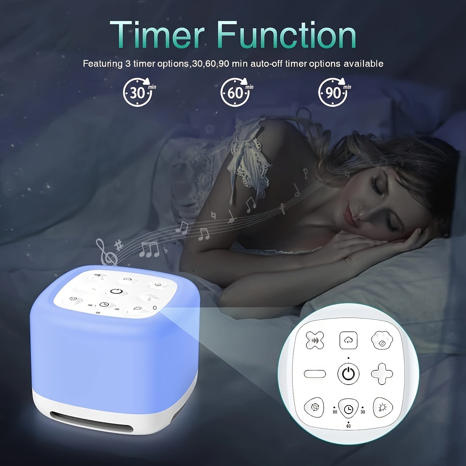 Rechargeable Portable Sleep Sound Machine with 7 Colors Night Light and 40 Soothing Sounds
