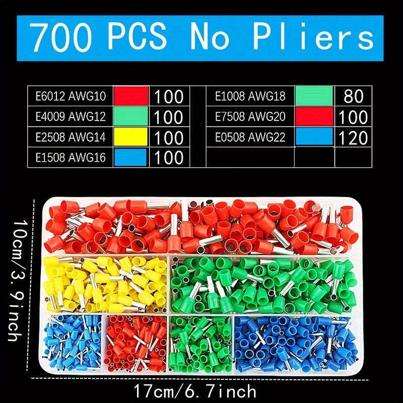 Crimping Kit with 300-1200 Tubular Crimp Terminals and Pliers for Electrical Connectors