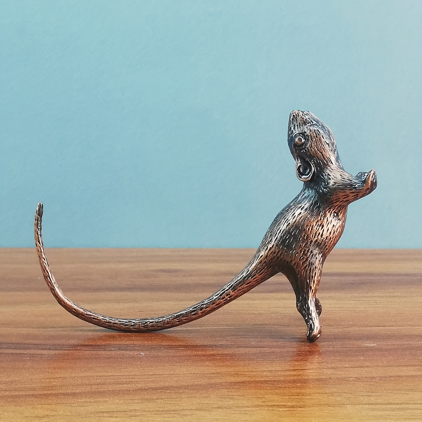 Miniature Metal Mouse Ornament for Desk and Tea Ceremony Decor