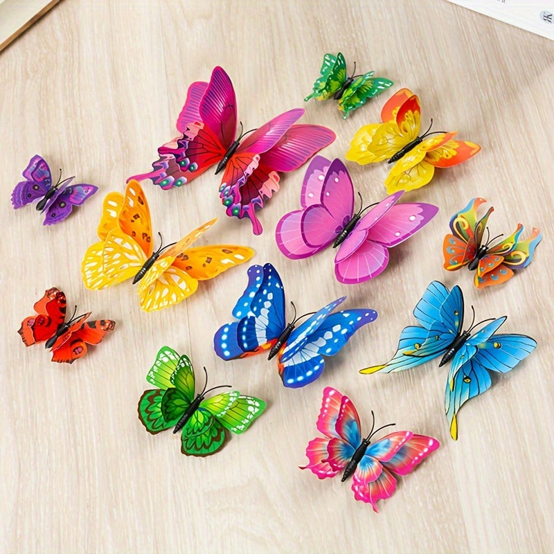 12 Pieces 3D Magnetic Butterfly Wall Stickers PVC Reusable Self-Adhesive for Home Decor