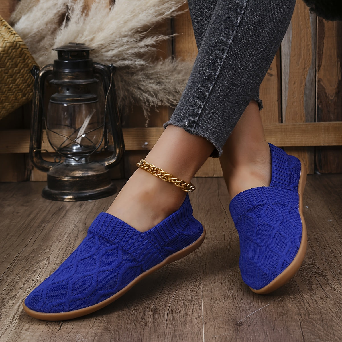 Women's Casual Mary-Jane Flats Breathable Fabric Slip-On Shoes