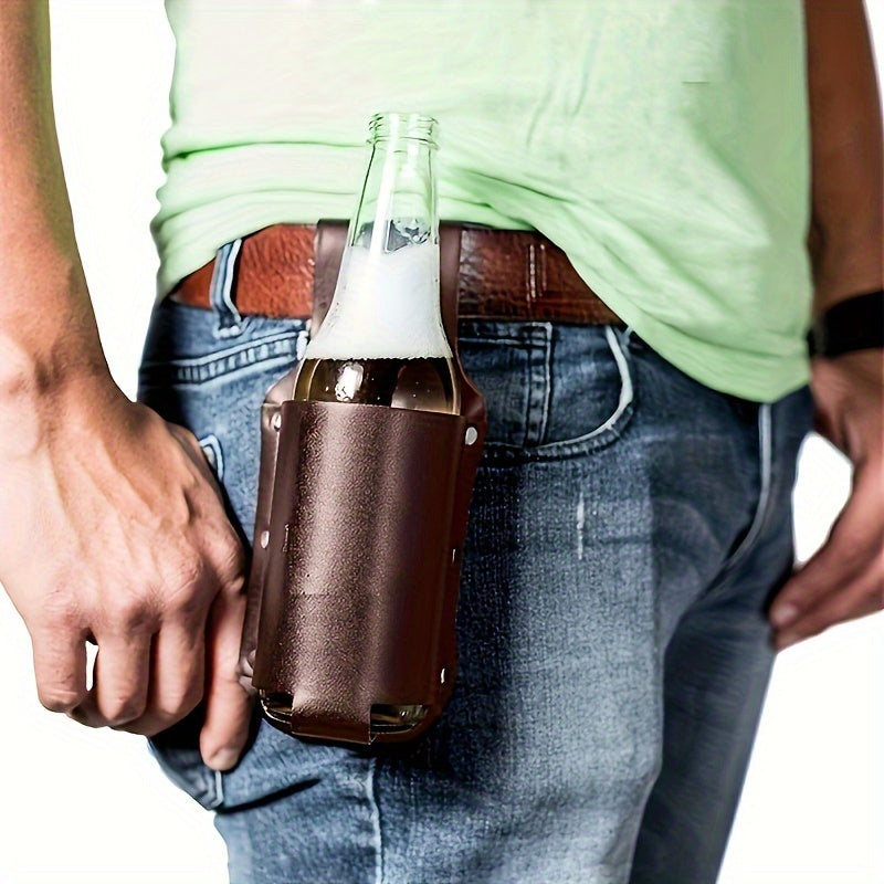 Men's Faux Leather Beer Holster for 12 oz Cans Adjustable Waist Pack for Outdoor and Travel