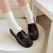 Women's Black PU Slip-On Loafers With Elastic Sides Casual Formal Shoes