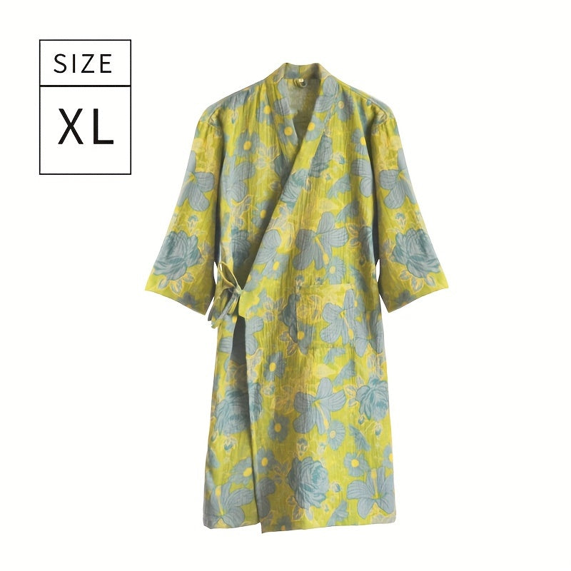 Мягкий и впитывающий хлопковый халат с цветочным принтом для лета, идеален для использования в ванной и спальне.