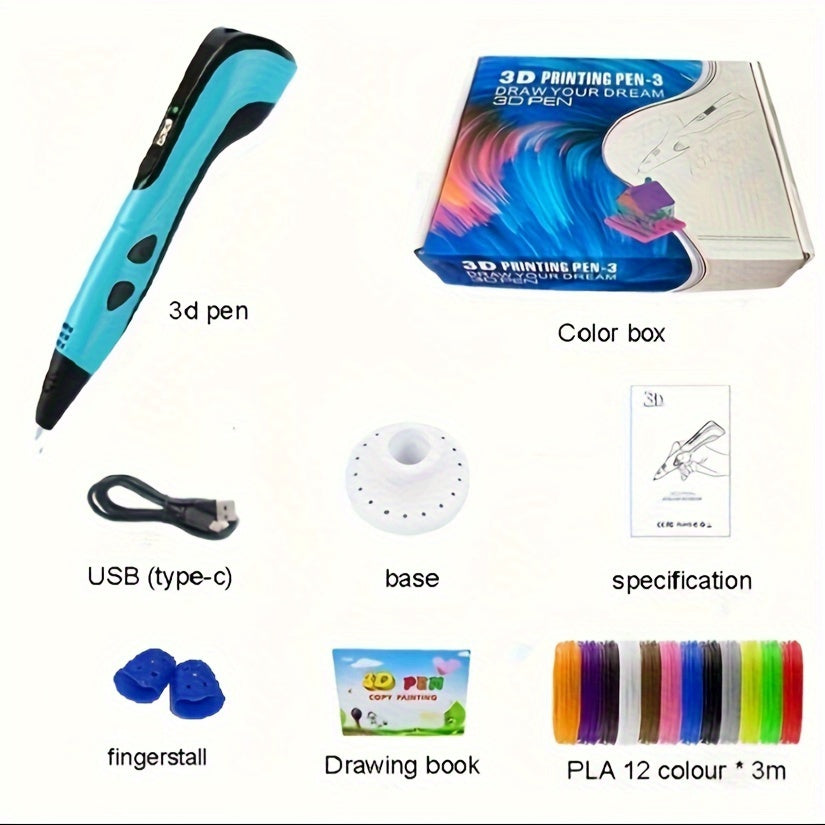 Kids 3D Printing Pen Digital Display USB-Powered Pink Black Creative Art Gift