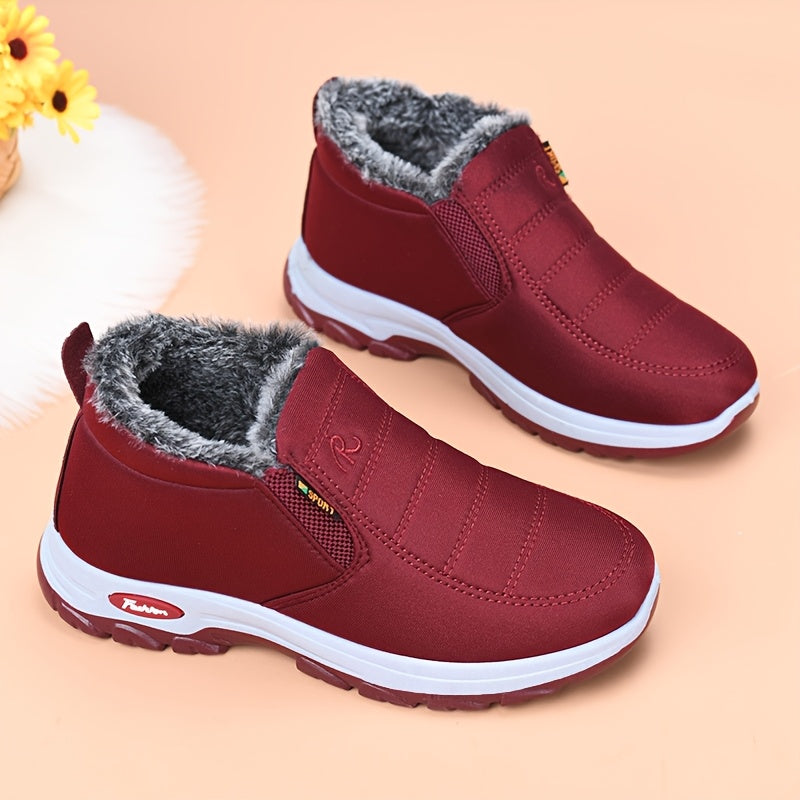 Women's Faux Fur Lined Ankle Boots Slip-On Winter Snow Casual Shoes