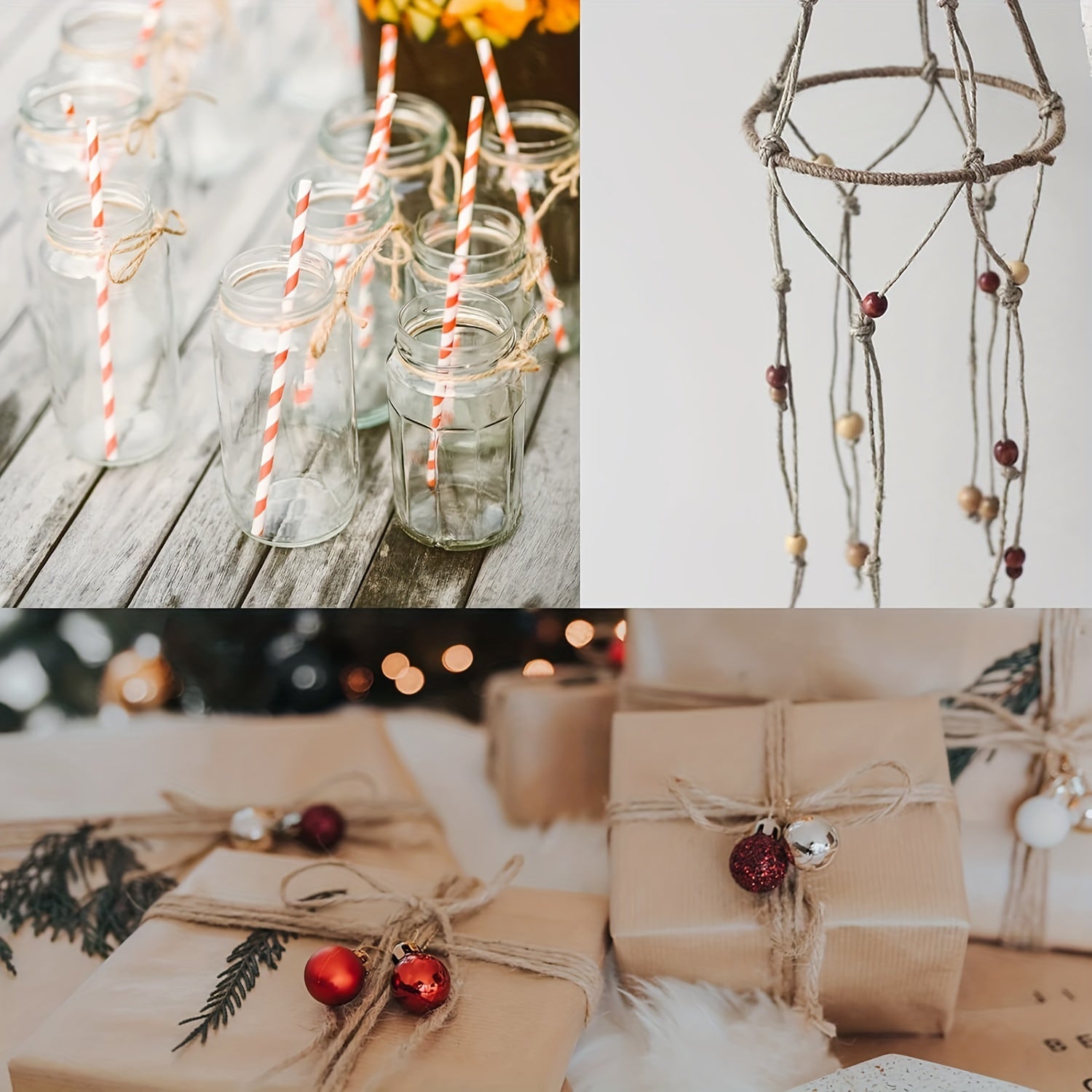 Cuerda de yute natural para jardín, 2 rollos, 99.97 m, marrón, para jardinería, manualidades, embalaje