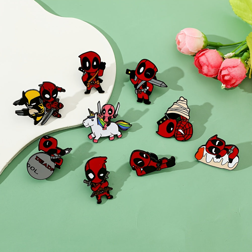 9 Disney Deadpool Enamel Pins Alloy Cartoon Style Punk Badge Jewelry for Clothing Backpack Accessories
